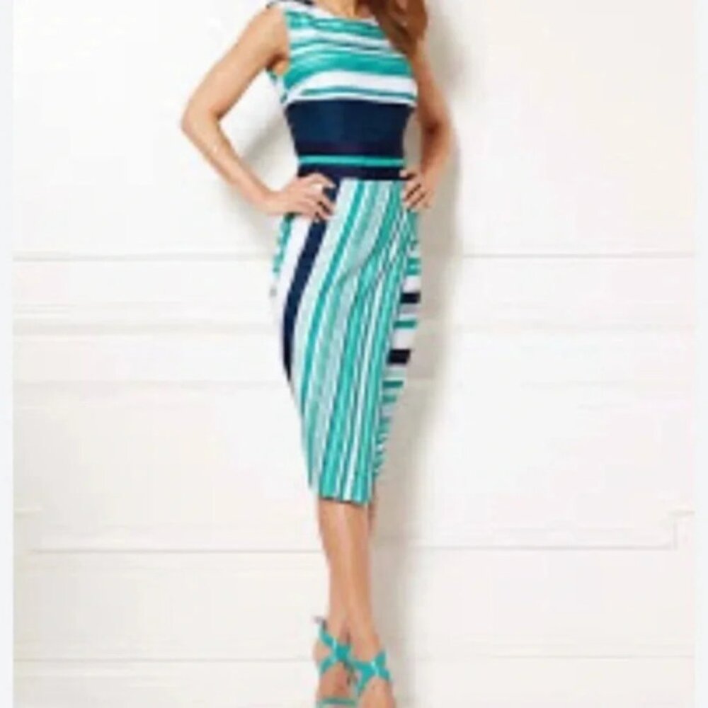 Eva Mendes for New York & Co. NWT Blue/Green/White Striped Event or Office Dress